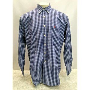 Ralph Lauren Dress Shirt Red Horse Classic Fit Men Size Large 16.5" Blue Plaid